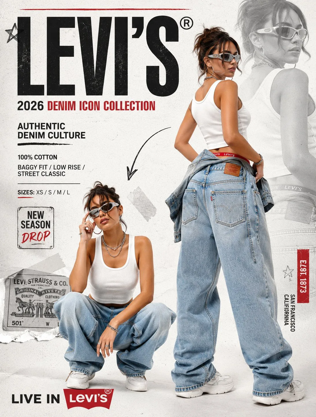 Y2k streetwear denim fashion poster design — Sonra