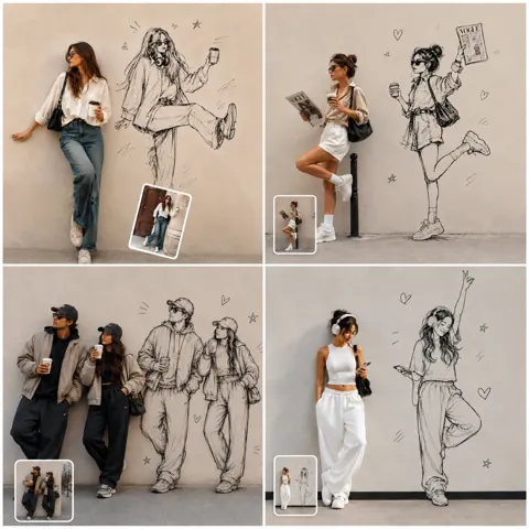 Ultra realistic portrait and hand drawn sketch composition
