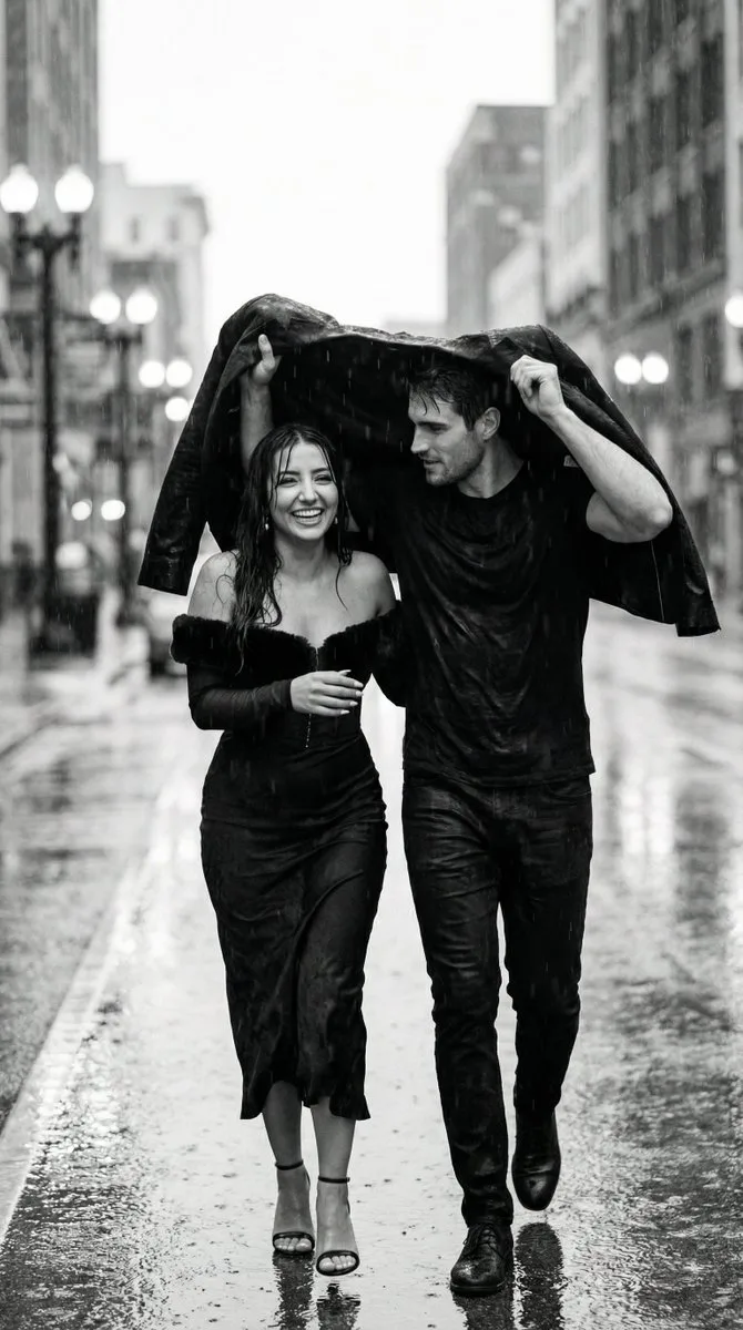 Bw documentary rainy couple — After