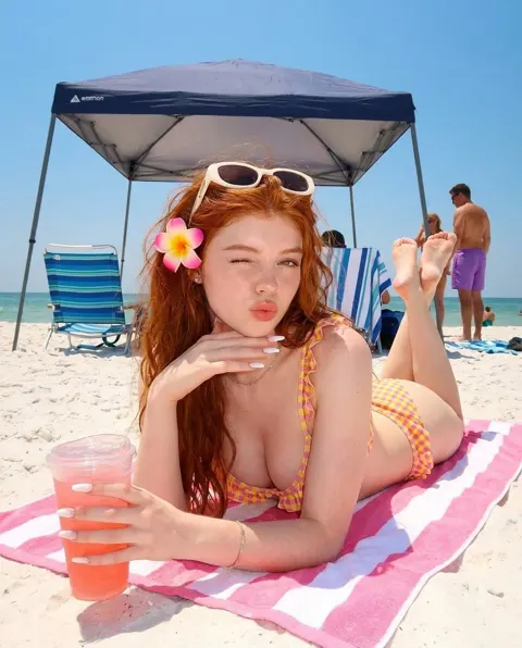 Summer beach redhead bikini