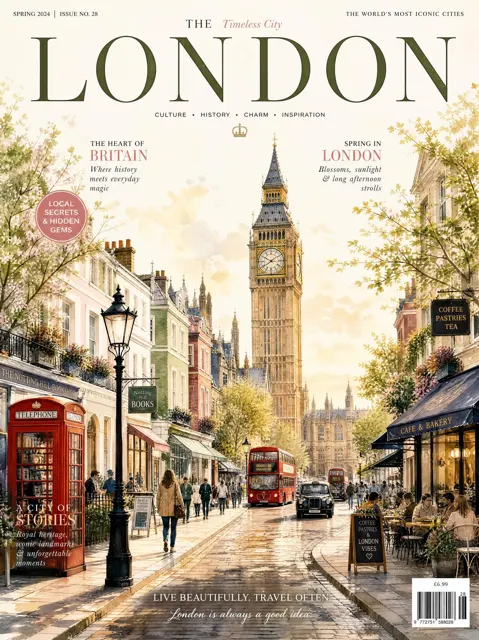Vintage london travel magazine cover watercolor