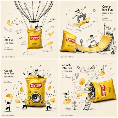 Lays potato chips 2x2 grid doodle ad artwork