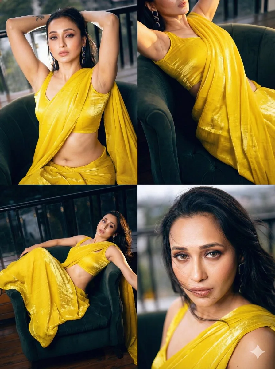 Yellow saree collage charm — After