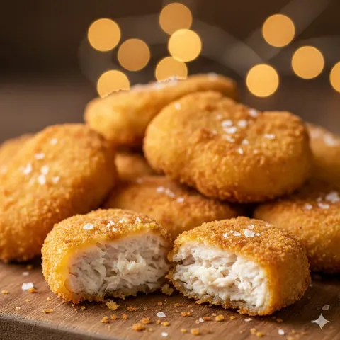 Crispy golden nuggets close up