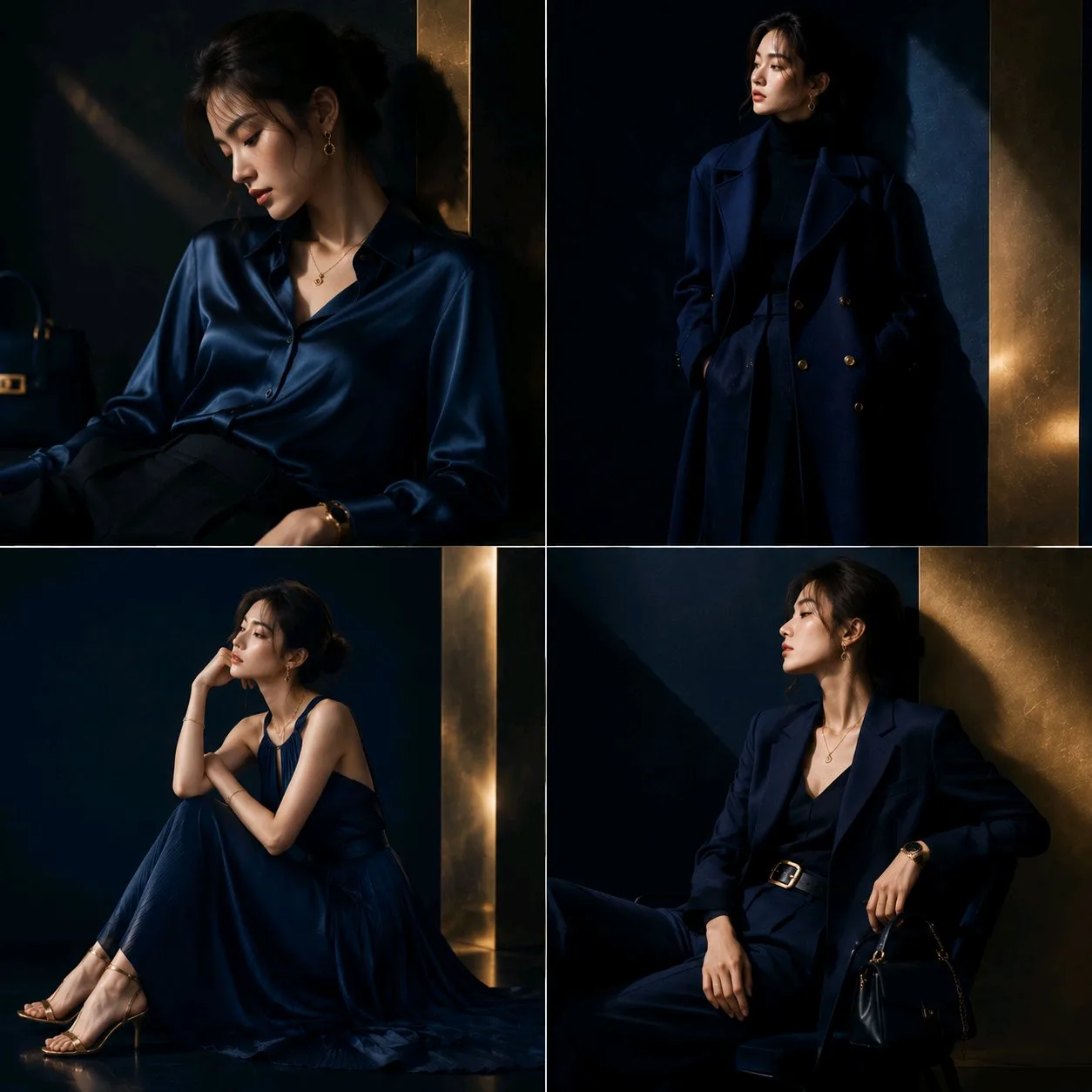 Luxury fashion midnight blue asian model visuals — Sonra