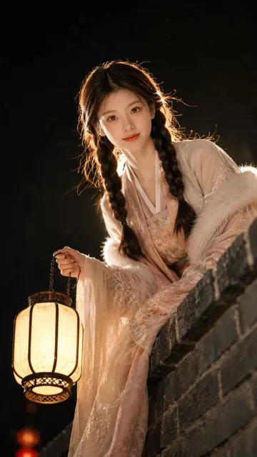 Ancient chinese fantasy night portrait lantern