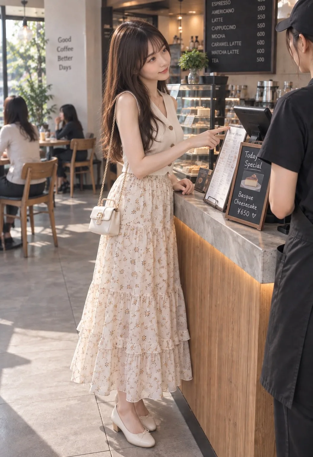 Japanese woman cafe ordering iphone 17 pro snapshot — After