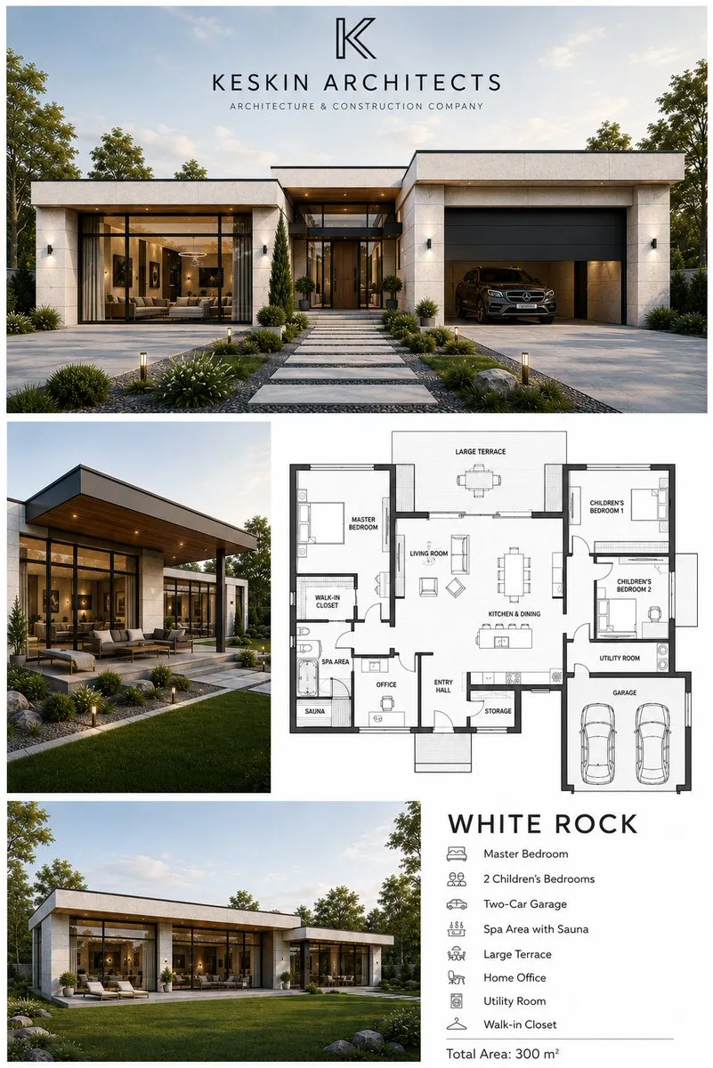 Modern single story luxury house architectural presentation board — After