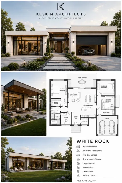 Modern single story luxury house architectural presentation board