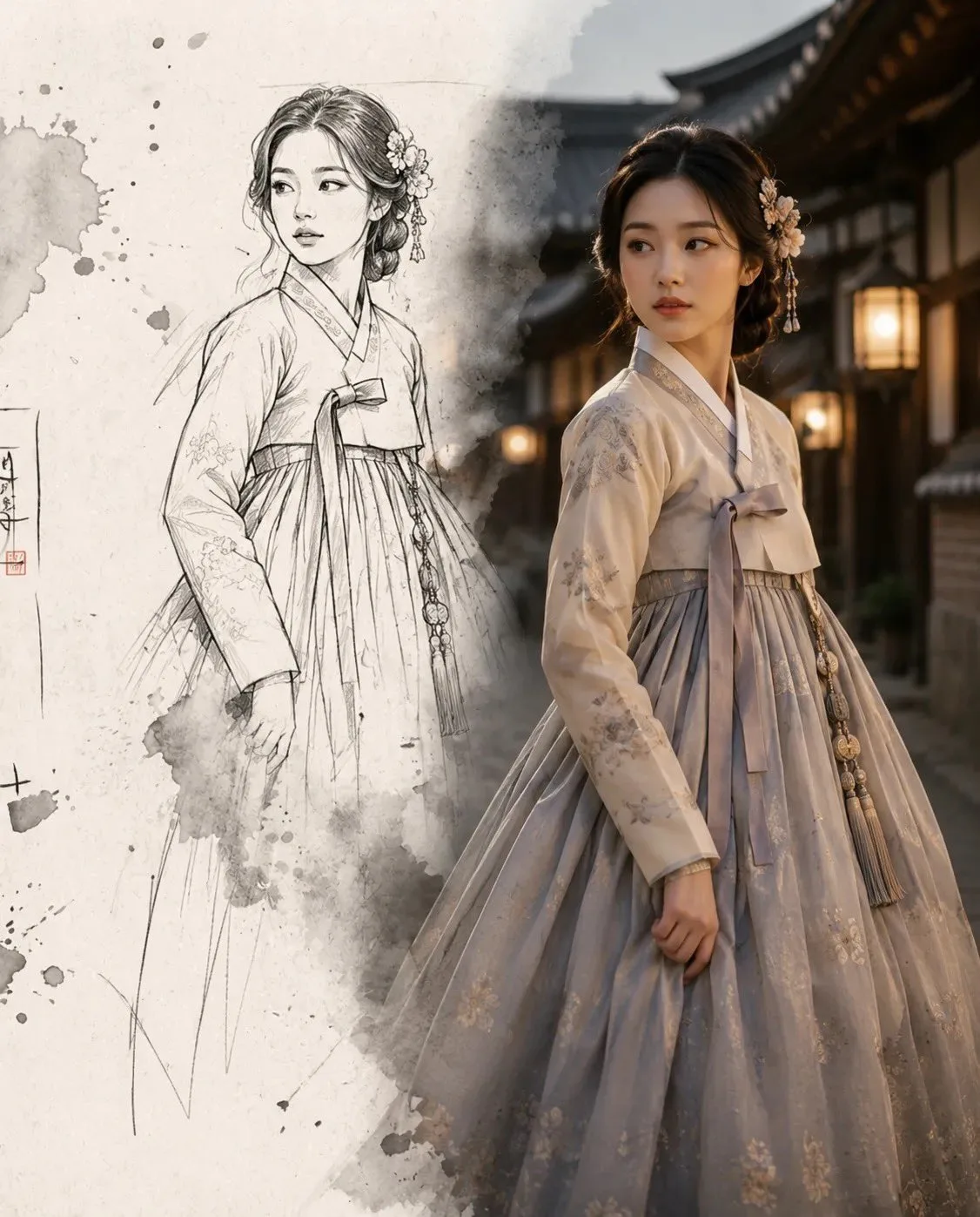 Joseon woman ink sketch to realistic portrait — Sonra
