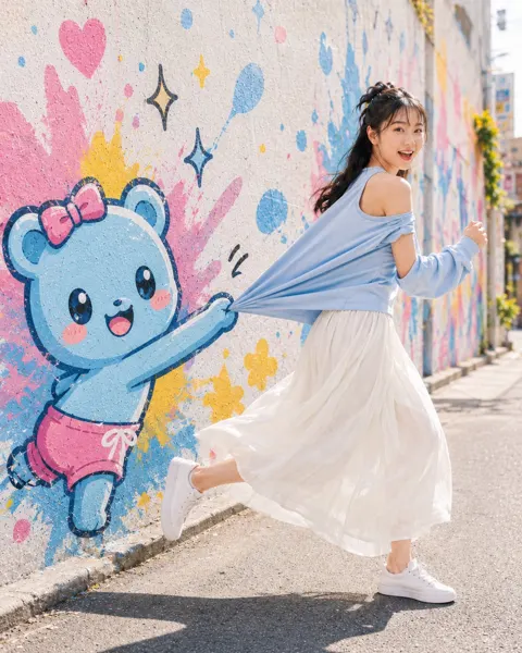 Bear graffiti summer alley girl street snap