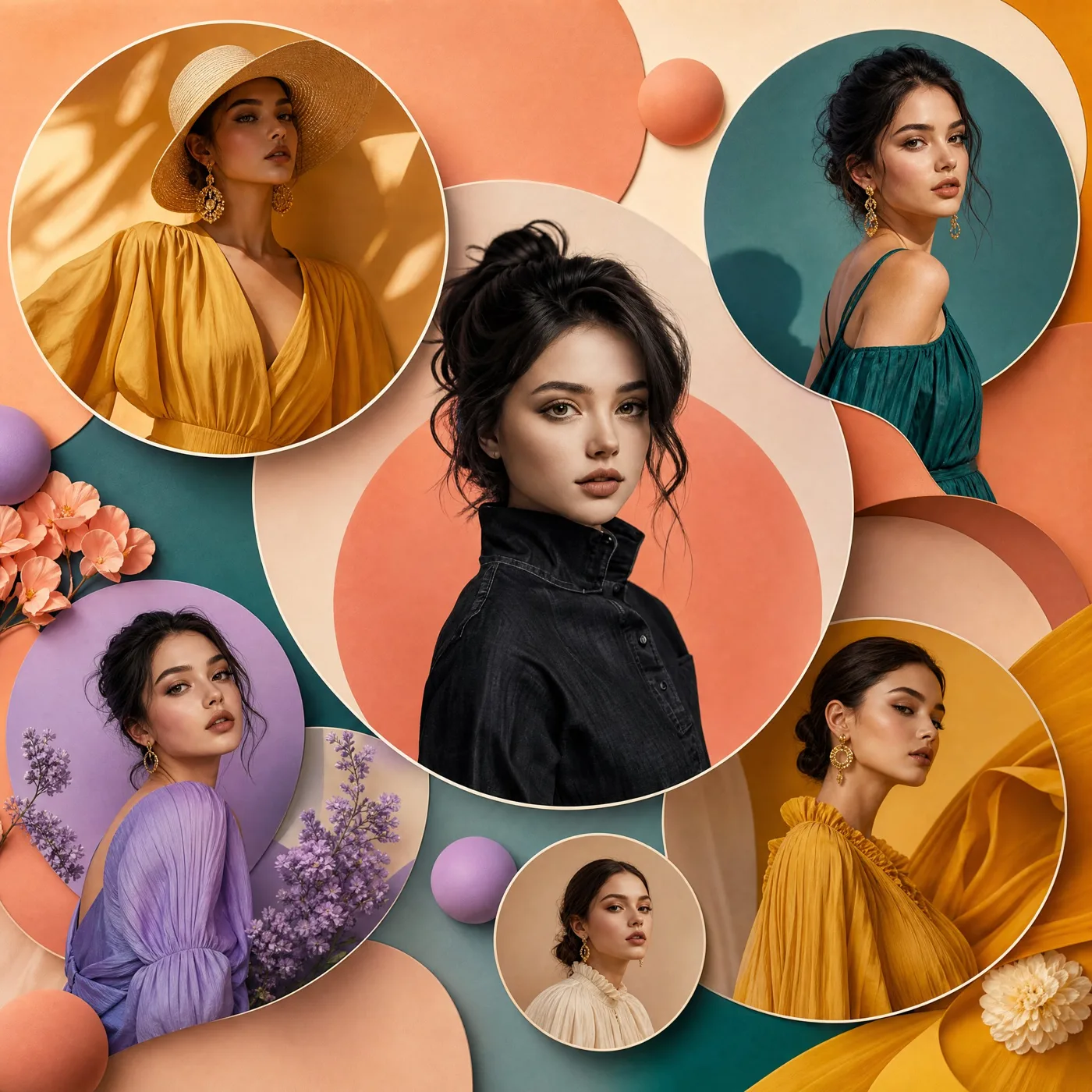 High end fashion magazine circular cutout composition — Sonra