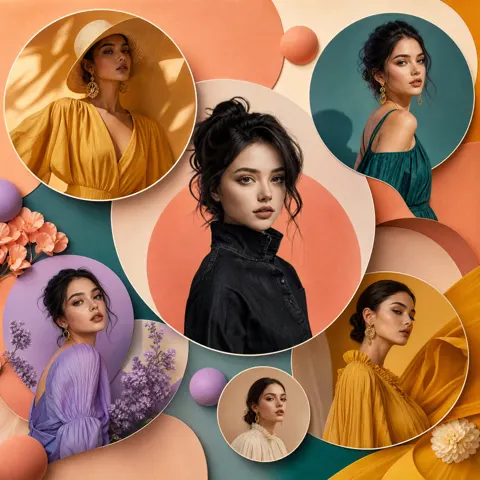 High end fashion magazine circular cutout composition