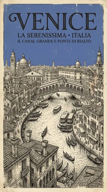 Retro archival city poster illustration