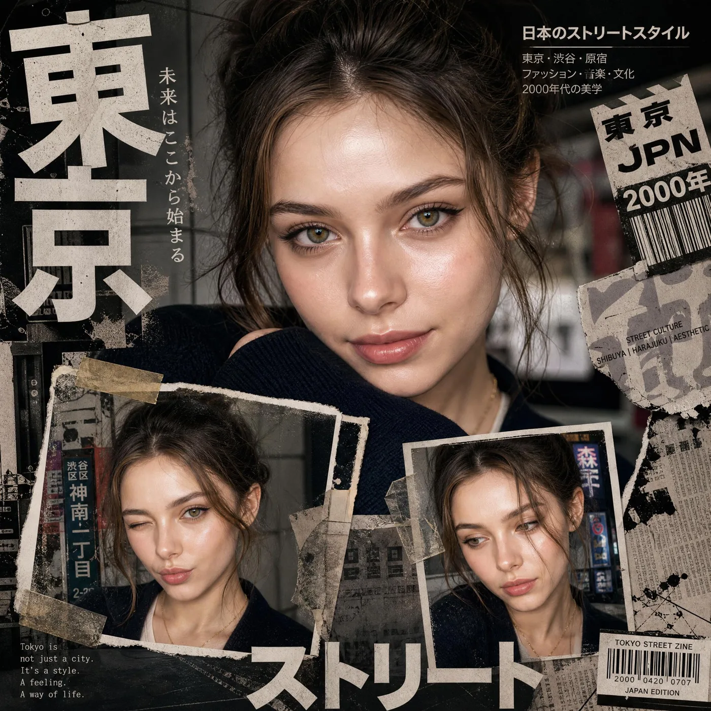 Y2k japanese street fashion editorial collage poster — After