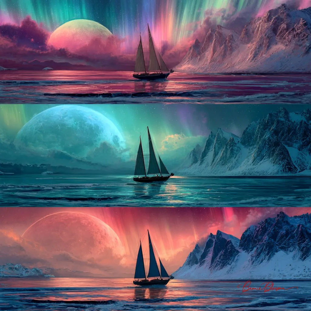 海洋中三艘不同的奇幻帆船 — After