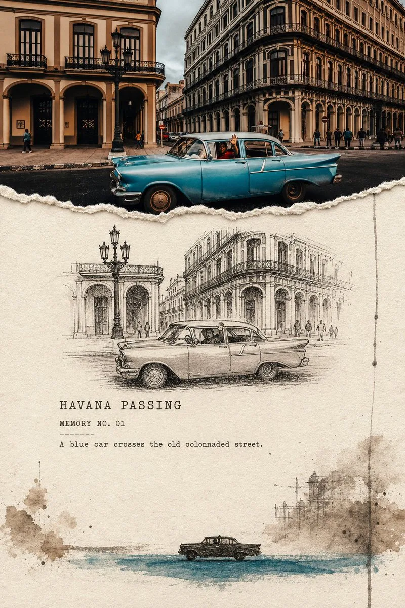 Torn edge ink travel memory poster — Sonra