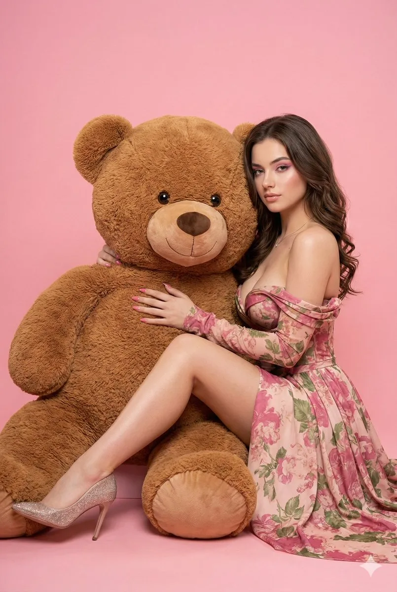 Pink studio fashion girl giant teddy bear — After