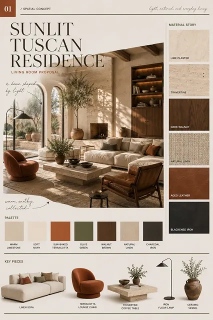 Sunlit tuscan residence interior design proposal
