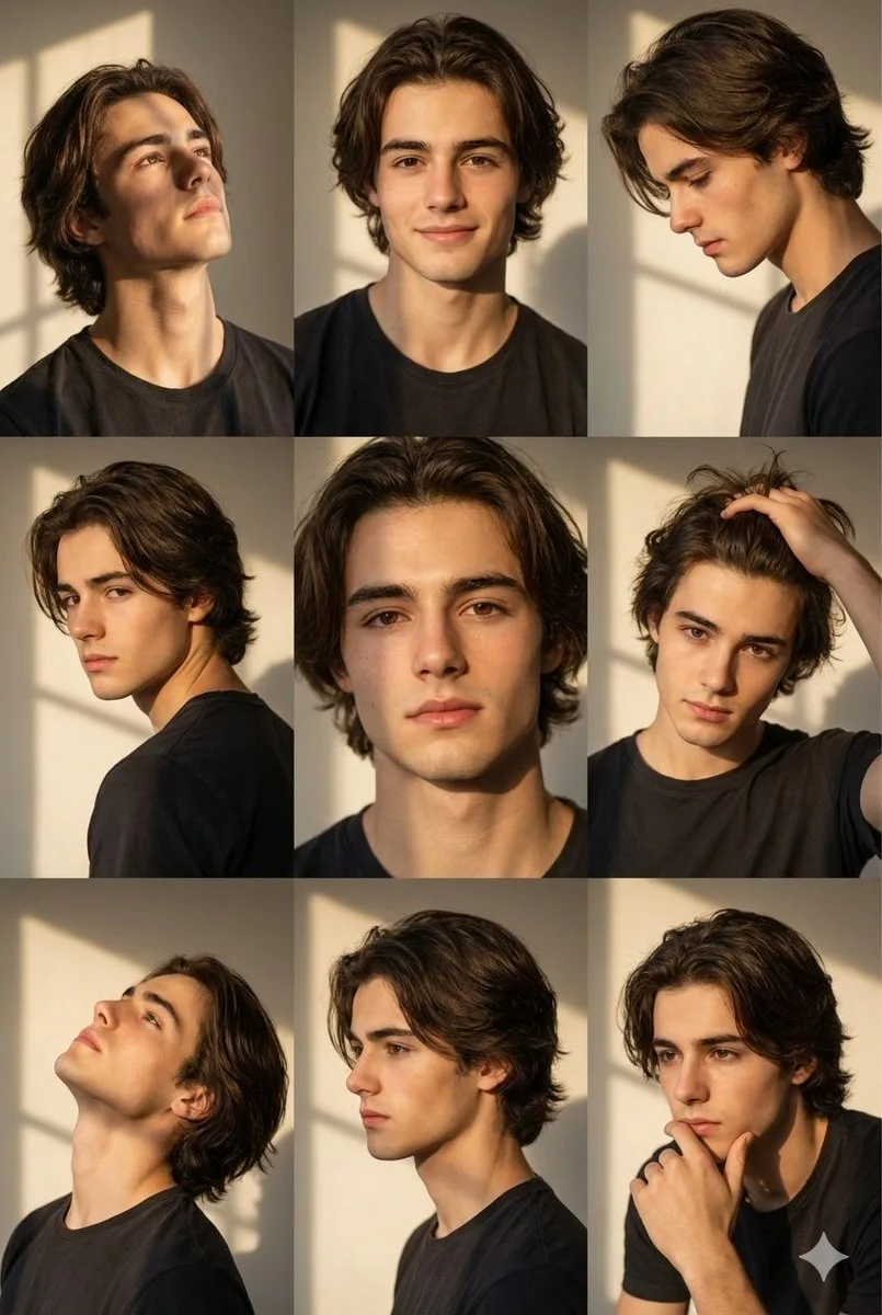 Golden hour long haired boy collage — Sonra