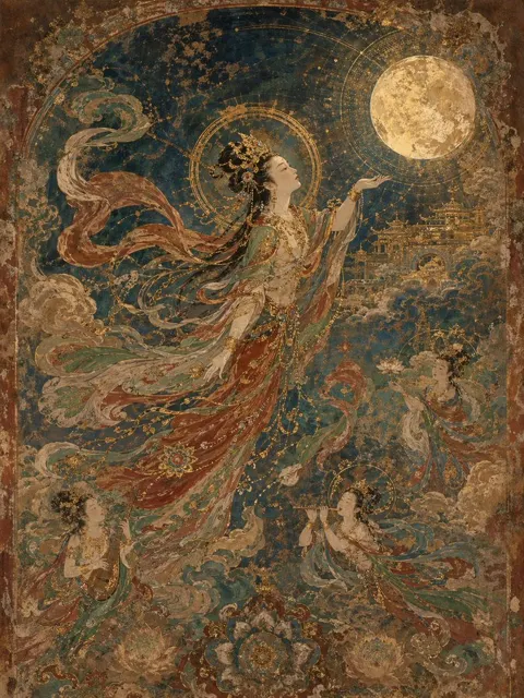 Dunhuang goddess gold mural