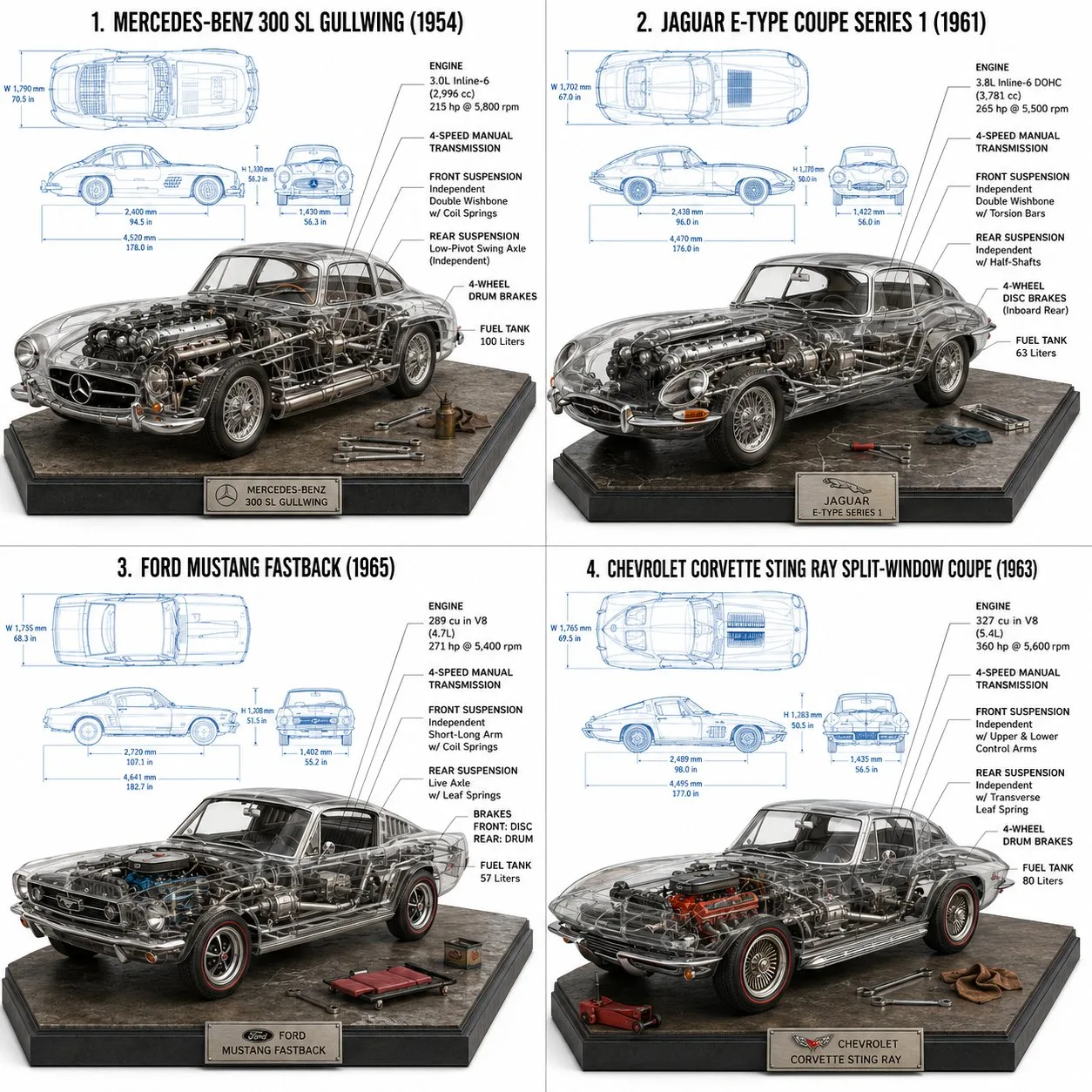 Classic car anatomy technical render — After
