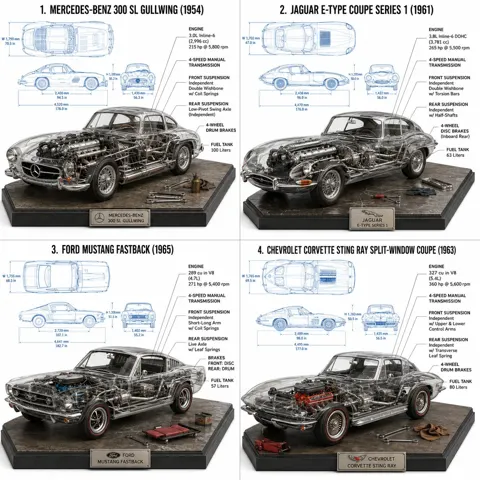 Classic car anatomy technical render