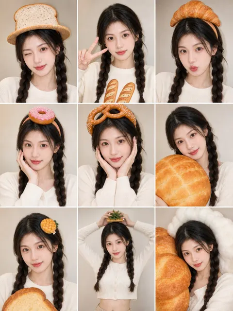 Bread themed girl selfie collage prompt