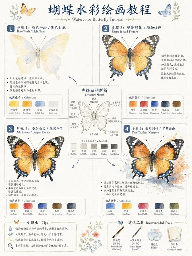 Watercolor painting four step guide — After