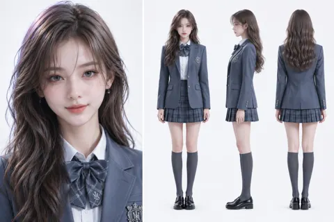 Misty blue academy uniform elegant college senior character design
