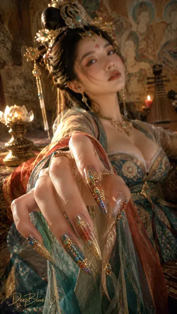 Dunhuang flying apsaras realistic portrait elaborate nail art