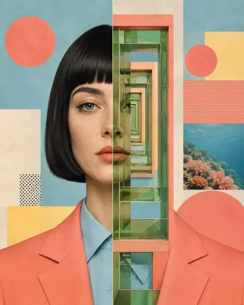 Contemporary editorial collage portrait bauhaus design