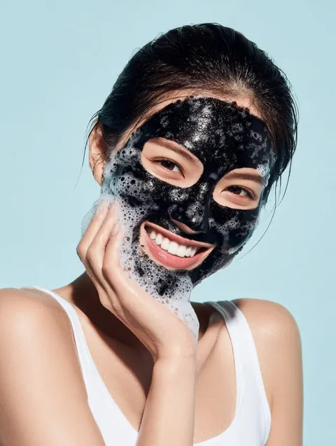 Luxury foaming black mask japanese skincare ad