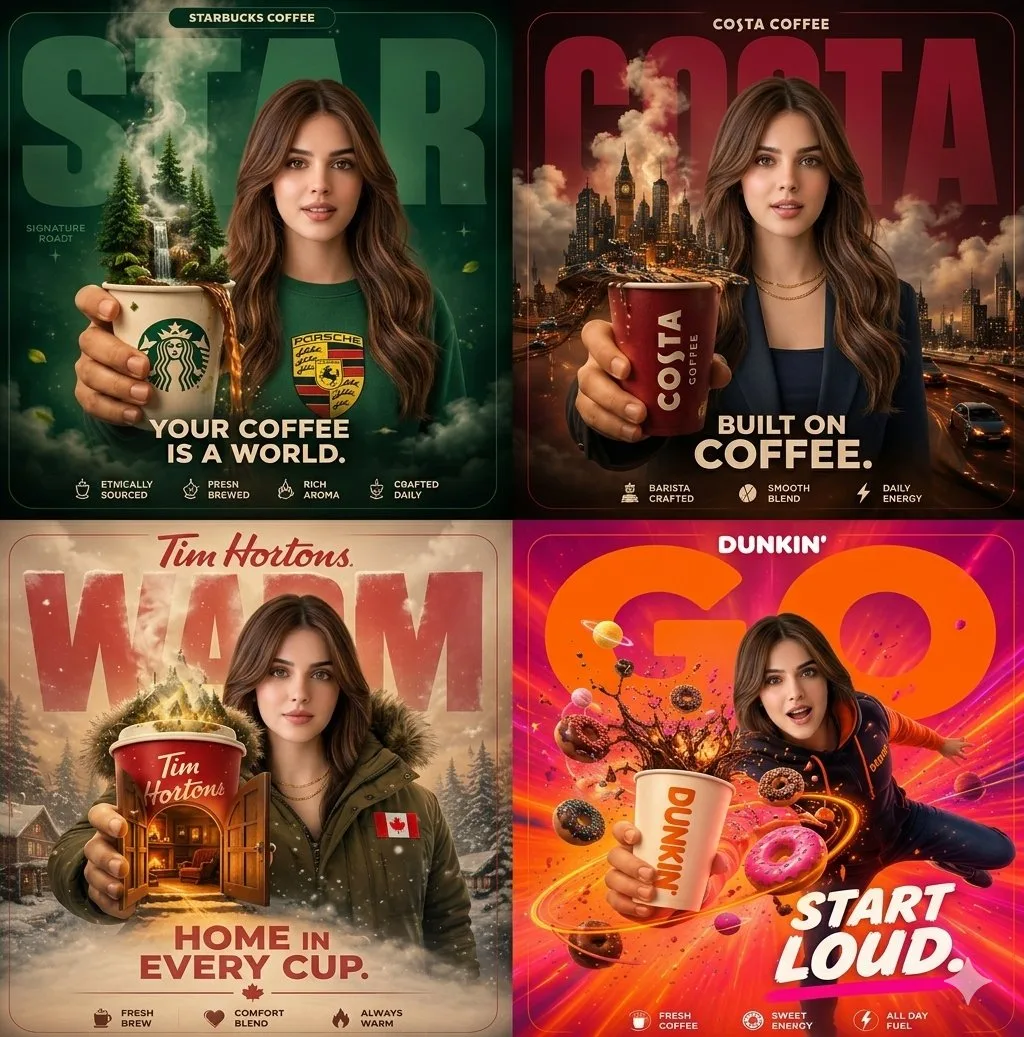 Surreal coffee advertisement prompts — After