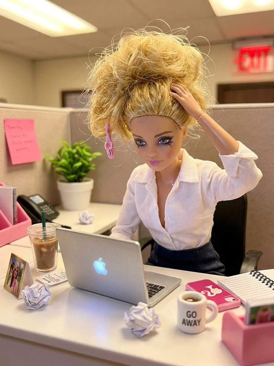 Barbie ken corporate office exhausted doll photography — After