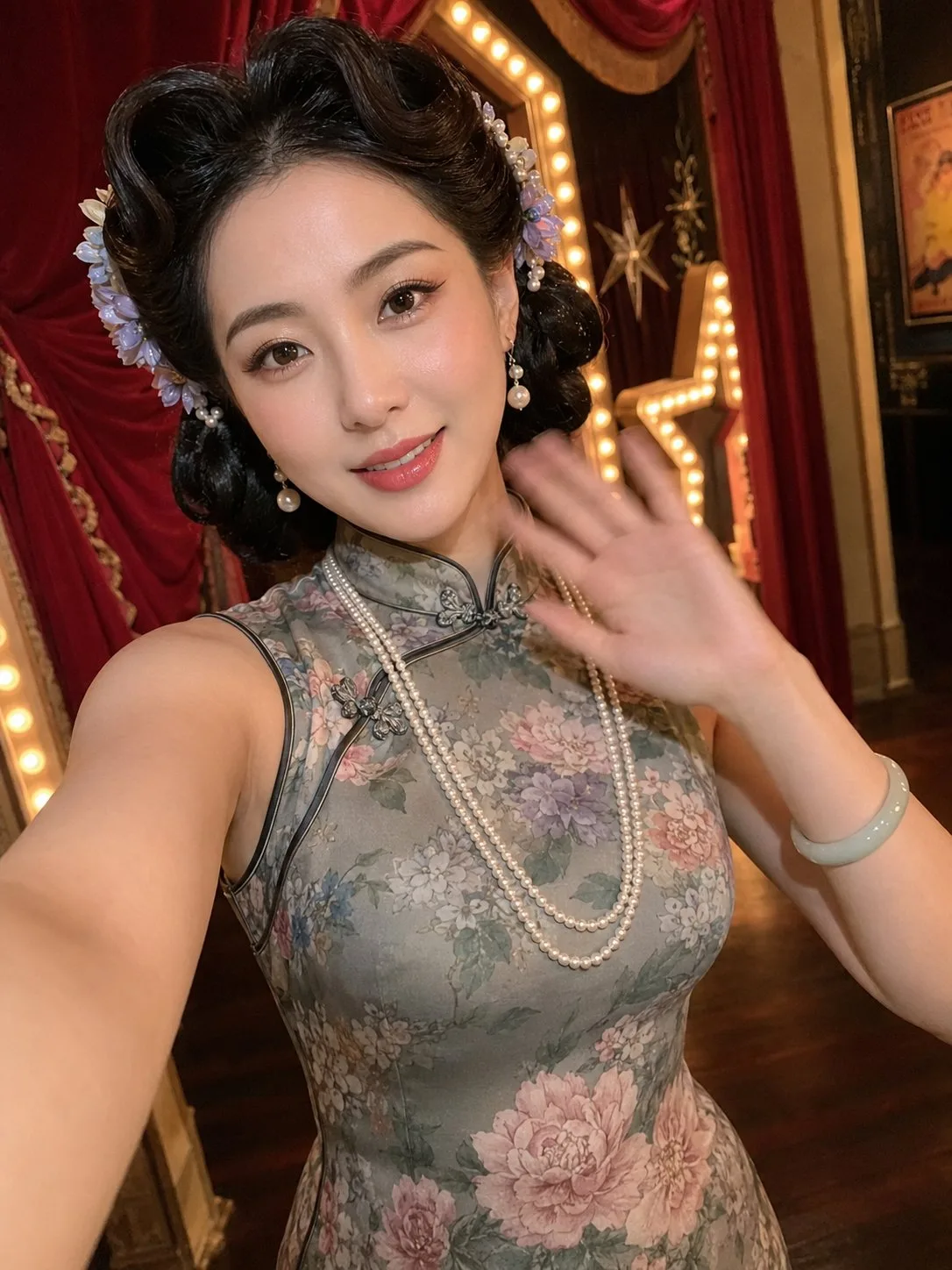 Retro shanghai qipao theatre selfie video still — Sonra