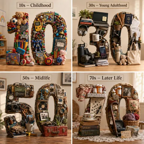 Life stages 3d typographic sculpture