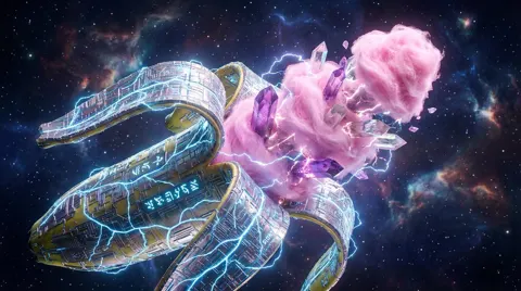 Cyberpunk nano circuit banana nebula
