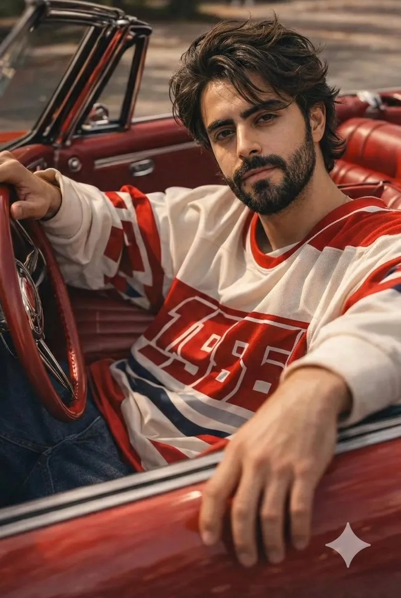 Classic red convertible stylish portrait — Sonra