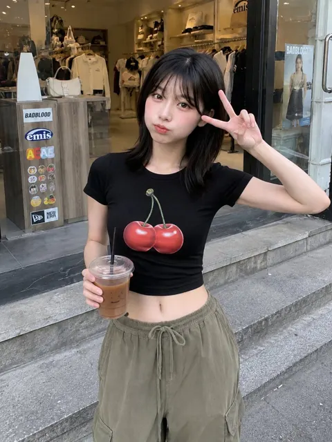 Japanese woman trendy boutique smartphone photo