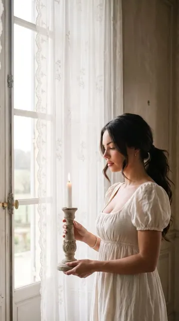 European manor candlelight woman portrait